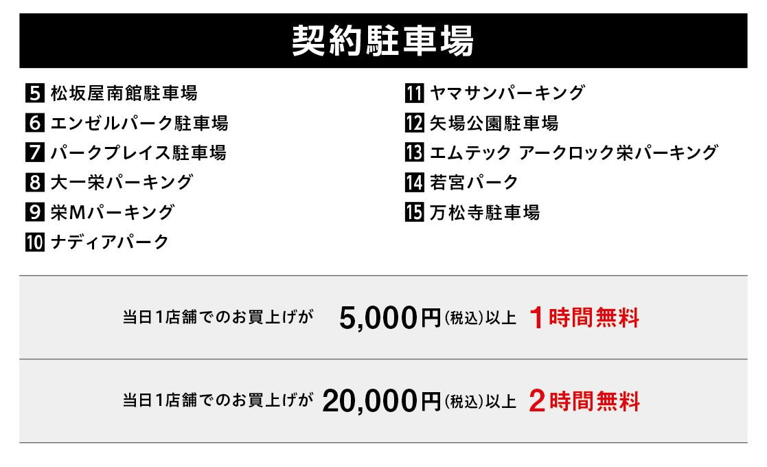 名古屋帕尔科的免费停车场服务 买了PARCO卡!免费停车场服务指南